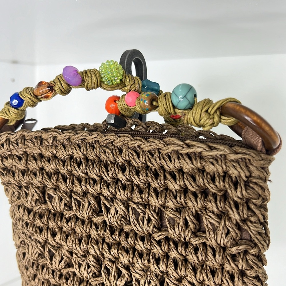 New Cappelli Straworld Brown Woven Beaded Boho Crossbody Bag - Picture 4 of 9